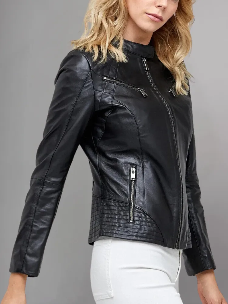 Women’s Dark Blue Sheepskin Leather Jacket