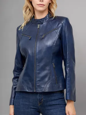 Women’s Dark Blue Sheepskin Leather Jacket